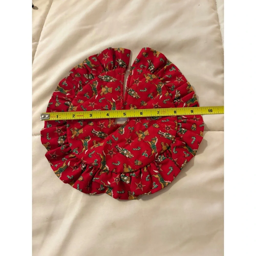 Mini Christmas Tree Skirt 10 Inch Quilted Red Nutcracker Teddy Bear Ruffle Small